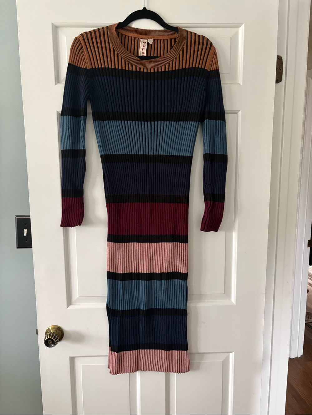 dolan left coast Striped Sweater Rib-Knit Long Sleeve Dress - Multi
